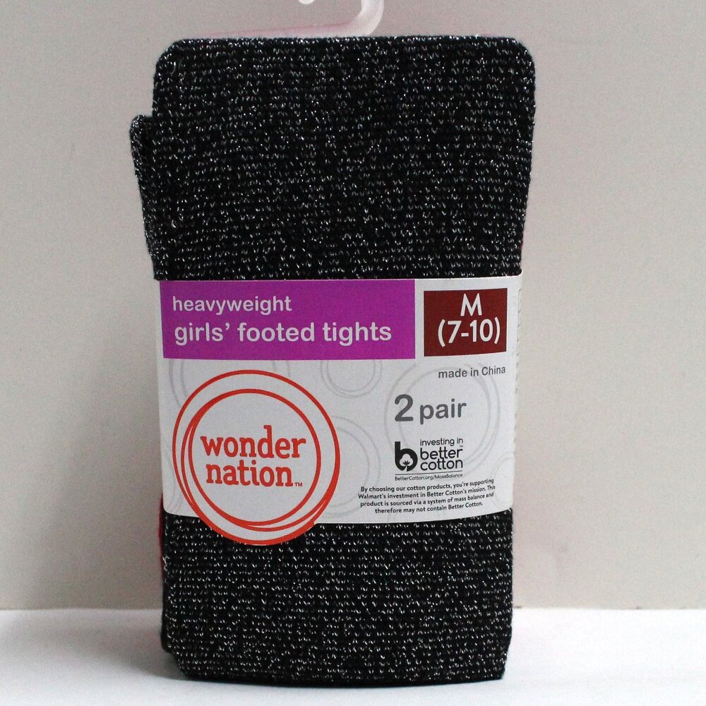 2 Pair Wonder Nation Girls Medium 7-10 Heavyweight Footed Tights - 1 Black 1 Red